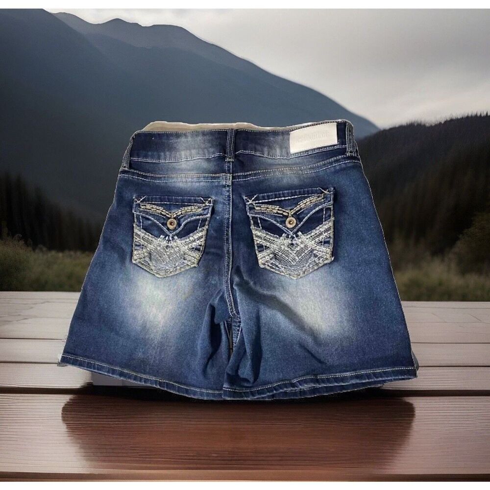 Hydraulic Women's Nolita Jean Shorts 6 Denim Flap Pocket Heavy Stitch 5 Pocket